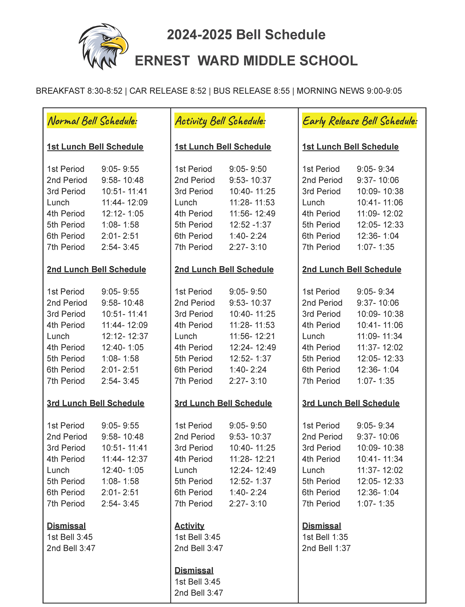 2024-2025 Bell Schedule